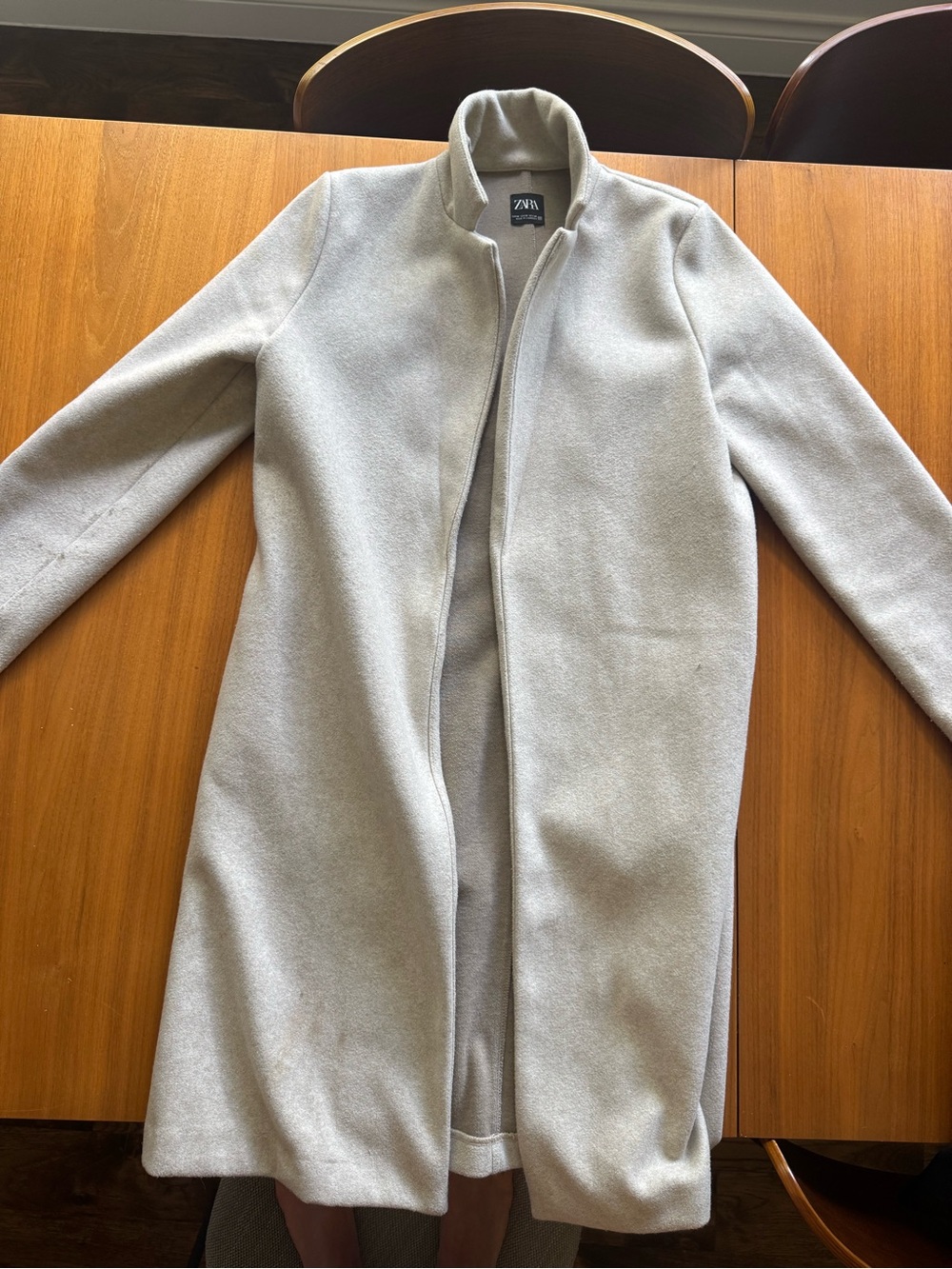 ZARA Light Beige Collarless Wool-Blend Coat